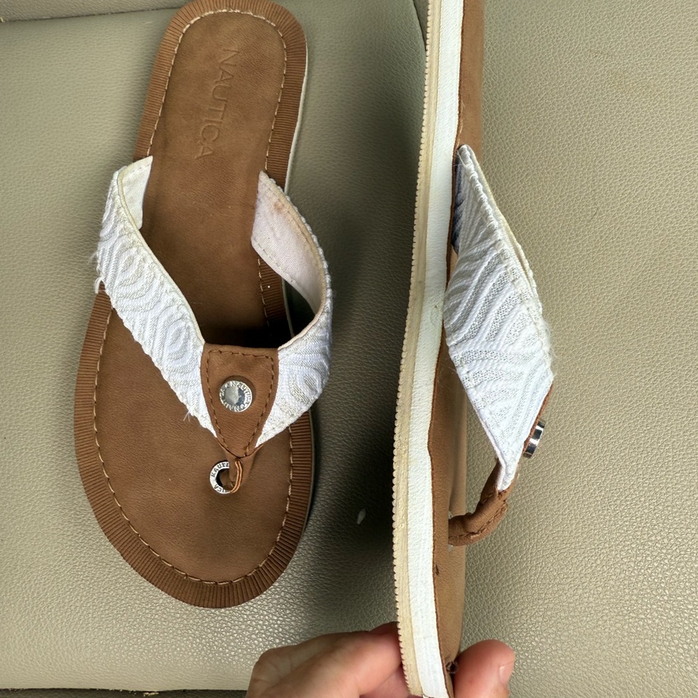 Nautica Brown and White Braided Sandals